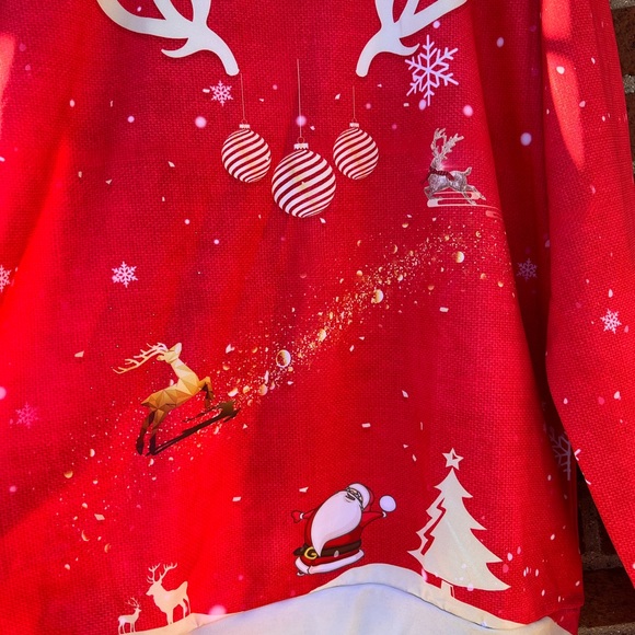 Christmas Reindeer Costume Long Sleeve Pullover Polyester Shirt Mens XXL Red - Picture 2 of 7